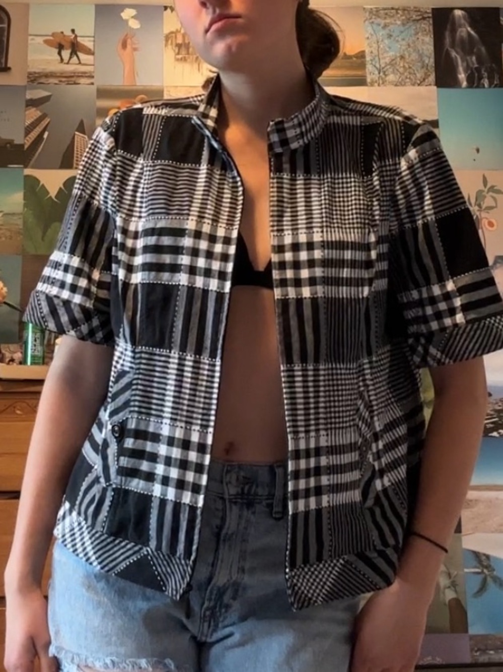 Christopher & Banks Black & White Plaid Short-Sleeve Button Shirt